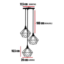 Lustre Pendente Aramado Triplo Diamante Cobre Rose Gold Foto mini 2