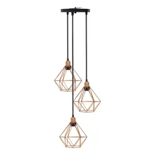 Lustre Pendente Aramado Triplo Diamante Cobre Rose Gold Foto mini 1