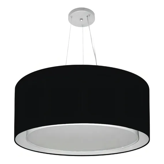 Lustre Pendente Cilíndrico Duplo Md-4302 Cúpula em Tecido 60x30cm Preto - Bivolt Foto 1