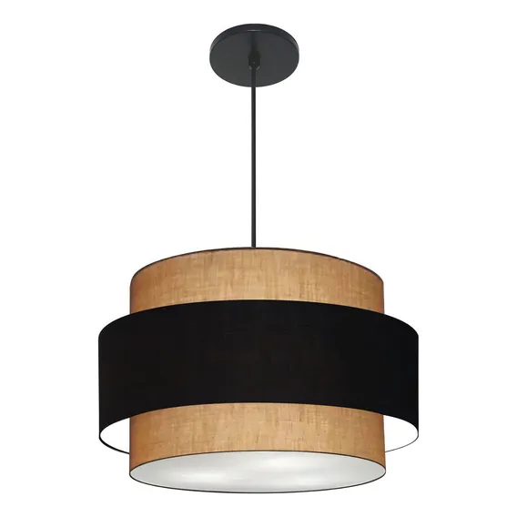 Lustre Pendente Cilíndrico Md-4384 Cúpula Em Tecido Preto Foto 1
