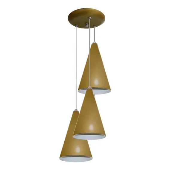 Lustre Pendente Cone Triplo - Mesa De Jantar Quarto Cozinha Cor Dourado 110V/220V Foto 1