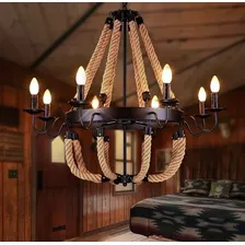 Lustre Pendente Corda Design Rústico 8 Lâmpadas E14 Estrutura Preto 110V/220V Foto mini  2