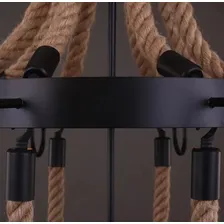 Lustre Pendente Corda Design Rústico 8 Lâmpadas E14 Estrutura Preto 110V/220V Foto mini  3