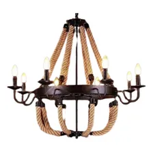 Lustre Pendente Corda Design Rústico 8 Lâmpadas E14 Estrutura Preto 110V/220V Foto mini 1