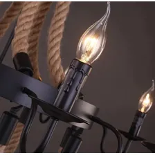Lustre Pendente Corda Design Rústico 8 Lâmpadas E14 Estrutura Preto 110V/220V Foto mini 4