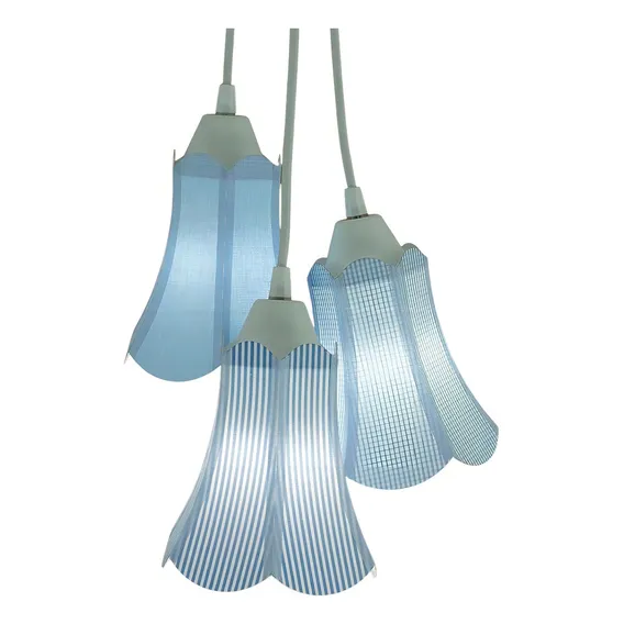 Lustre Pendente Luminária Modelo Paris Tons De Azul E Branco Foto 1