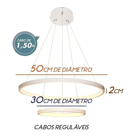 Lustre Pendente Moderno Anéis Led 40w 2 Arcos Branco St549 110V/220V (Bivolt) Foto 1