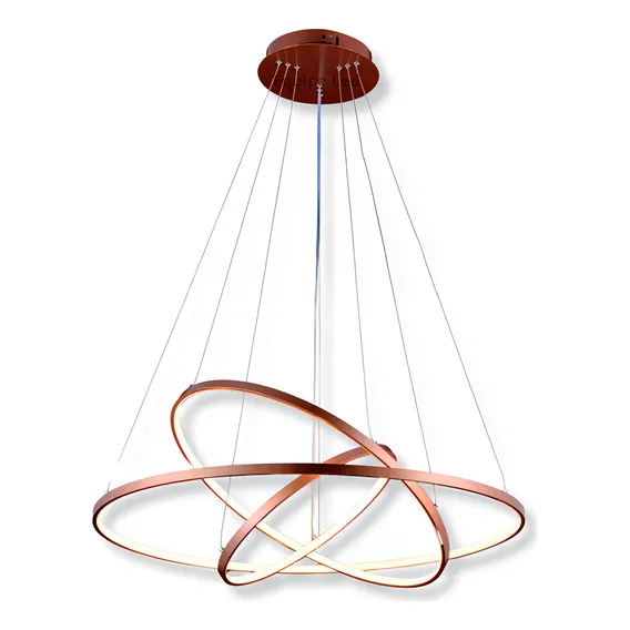 Lustre Pendente Moderno Anéis Led 89w 3 Arcos Cobre Full Foto 1