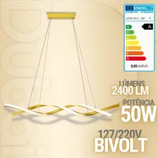 Lustre Pendente Moderno Espiral Dourado Fosco Led Integrado Foto mini  3