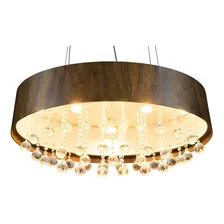 Lustre Pendente Oval Com Cristais Em Madeira Imbuia 80cm Foto mini 2