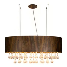 Lustre Pendente Oval Com Cristais Em Madeira Imbuia 80cm Foto mini 3