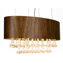 Lustre Pendente Oval Com Cristais Em Madeira Imbuia 80cm Foto mini 1