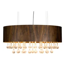 Lustre Pendente Oval Com Cristais Em Madeira Imbuia 80cm Foto mini 4
