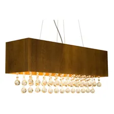 Lustre Pendente Retangular Em Madeira Imbuia E Cristais 60cm Foto mini 1