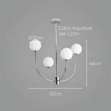 Lustre Pendente Starlux ZR113-CH Cromado e Branco de Teto Foto mini 4