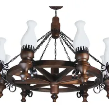 Lustre Roda De Carroça Envelhecida 9 Lâmpadas Luminárias Muller 909e Cor Marrom Foto mini  2
