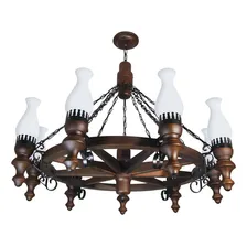 Lustre Roda De Carroça Envelhecida 9 Lâmpadas Luminárias Muller 909e Cor Marrom 110V/220V Foto mini 1