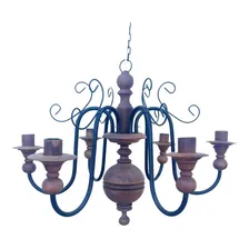 Lustre Rustico Madeira Torneado Ferro Artesanal 6 Lampadas Estrutura Natural Foto  mini 1