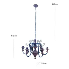 Lustre Rustico Madeira Torneado Ferro Artesanal 6 Lampadas Estrutura Natural Foto mini  2