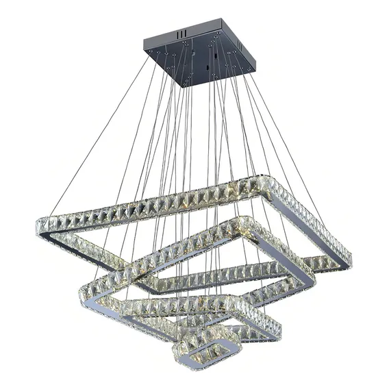 Lustre Sala Moderno Luminária Pendente Cristais 04 Aros 132w Foto 1