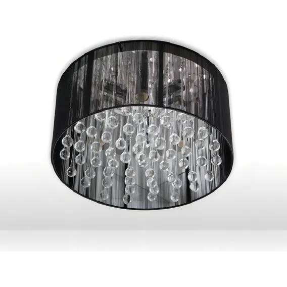 Lustre Sobrepor Plafon Cristal Tecido Preto - 40x19cm 6xe14 Foto 1