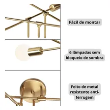 Lustre Teto Vintage Luminária 6 Lâmpadas - Dourado Foto mini 3