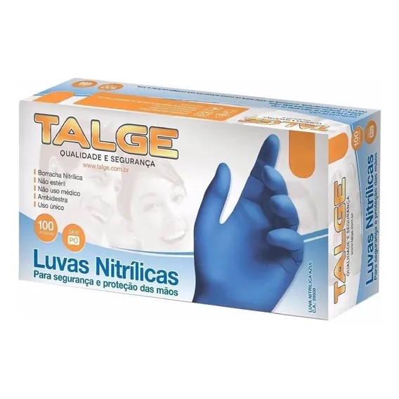 Luva Descartável Nitrílica Azul Sem Pó C/100 - Talge Foto 1