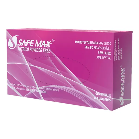 Luva Descartável Nitrílica Rosa S/pó C/100 -safemax/supermax Tamanho Xp Foto 1