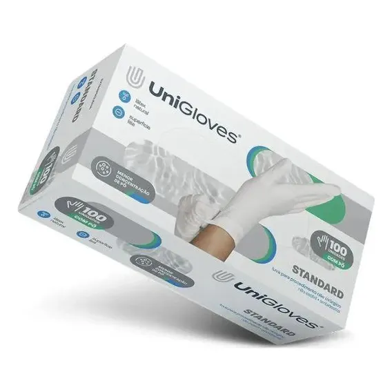Luva Latex Com P贸 - Unigloves - Kit 10 Caixas Foto 1