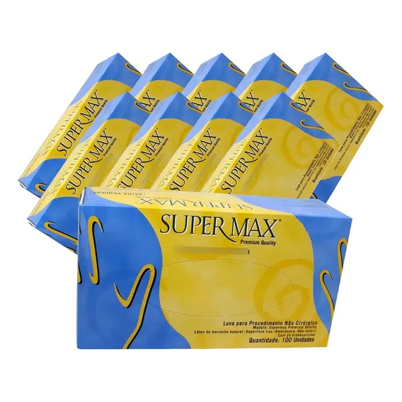 Luva Látex Procedimento C/ Pó Kit 10 Caixas 1000un Supermax Cor Branco Tamanho G Foto 1