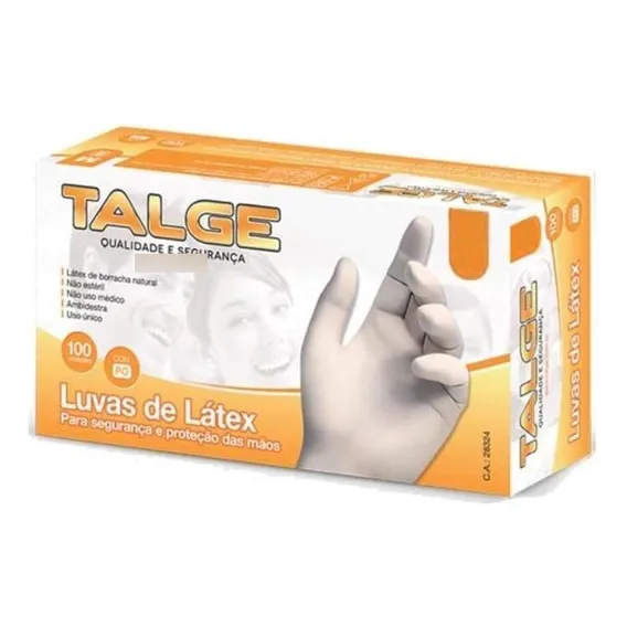 Luva Látex Talge C/ Pó 100 Unidades Branca Caixa Luva Tamanho M Foto 1