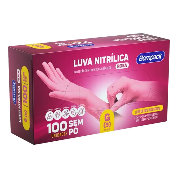 Luva Nitrilica Rosa Premium Sem P贸 Tamanho M Foto 1