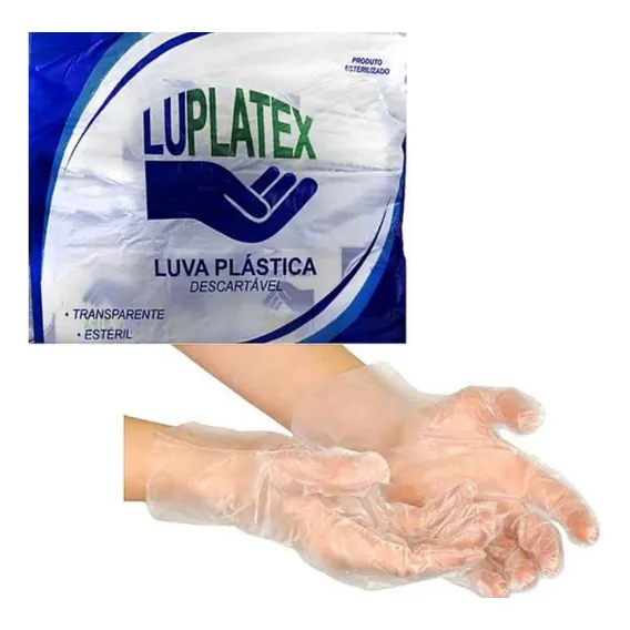 Luva Plástica Descartável Estéril Com 100un. Luplatex Foto 1