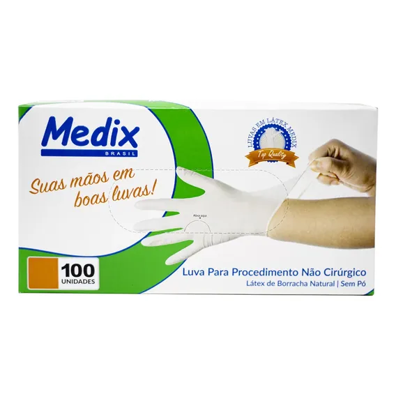 Luva Procedimento Descartável Latex Sem Pó Medix Com 100 Und Cor Natural Tamanho Luva Procedimento Descartável Latex Sem Pó Medix P Foto 1