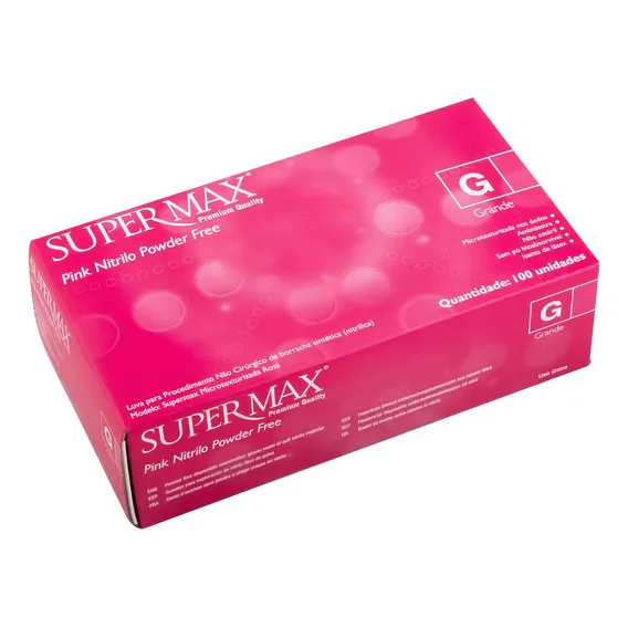 Luva Supermax Nitrilo Sem P贸 Powder Free Cor Pink 100un Cor Rosa Tamanho G Foto 1