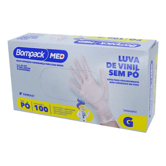 Luvas De Vinil Transparentes Sem P贸 Cx/ Com 100un Bompack Foto 1