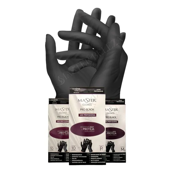 Luvas Em Látex Master Gloves Pro Black 10 Unidades Tamanho P Cor Preto Tamanho Pequeno Foto 1