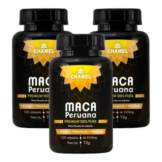 Maca Peruana Premium 100% Pura 3 Frascos C/120 Cáps. Chamel Foto 1