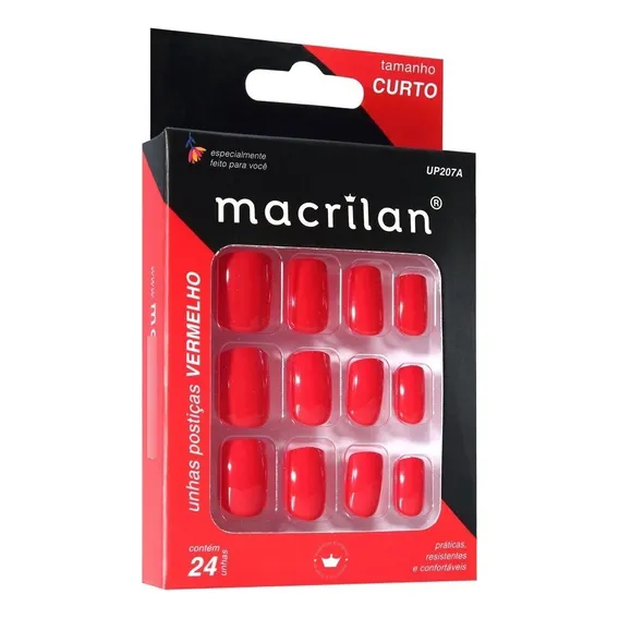 Macrilan Up207a Unhas Posticas 24 Unhas Cor Vermelha Cor Vermelho Foto 1