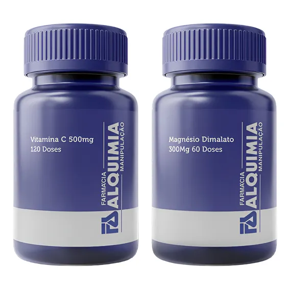 Magnésio Dimalato 300mg 90 Cáps + Vitamina C 500mg 120 Cáps Sabor Sem Sabor Foto 1