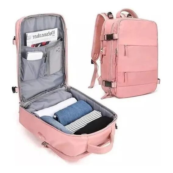 Mala Mochila Executiva Multi-funcional Notebook Viagem Usb Cor Rosa Foto 1