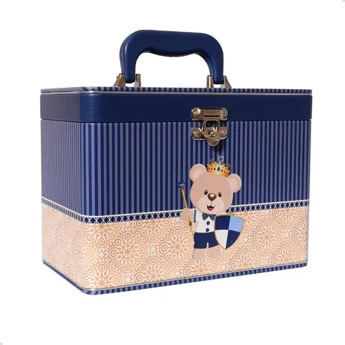 Maleta C/ 4 Álbuns Fotográficos 15x21 Bebê Príncipe Menino Estampa Urso Escudo Foto 1