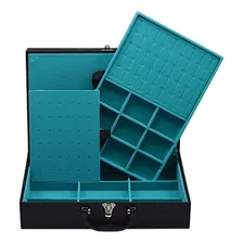 Maleta Estojo Porta J贸ias Grande Dupla Exterior Corino Dijon Cor Tiffany Foto mini 1