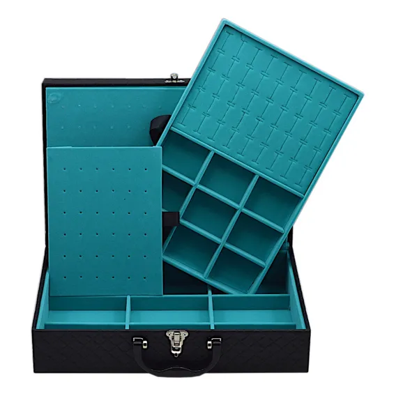 Maleta Estojo Porta J贸ias Grande Dupla Exterior Corino Dijon Cor Tiffany Foto 1