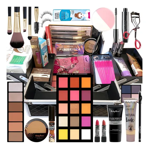 Maleta Maquiagem Completa Base Ruby Rose Macrilan Pinceis Foto 1