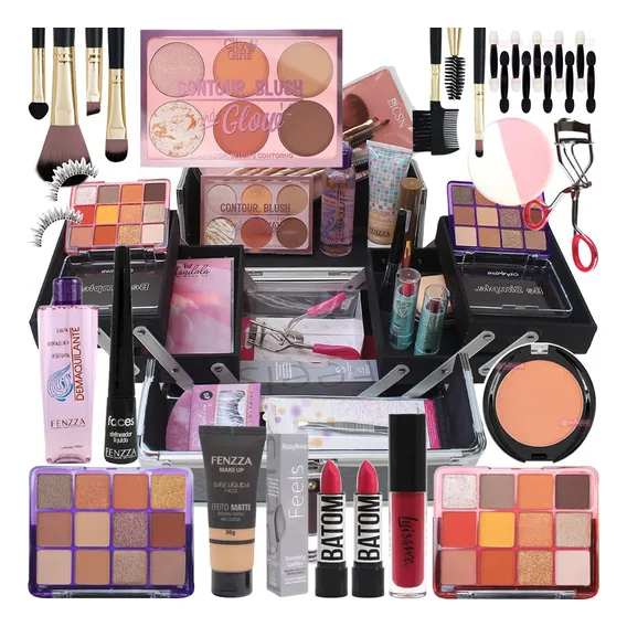 Maleta Maquiagem Completa BellaPink Fenzza Pincéis Fenzza Ruby Rose Pó Contorno Foto 1
