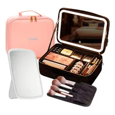 Maleta Maquiagem Profissional Necessaire Espelho Led Viagem Cor Rosa Foto mini 1