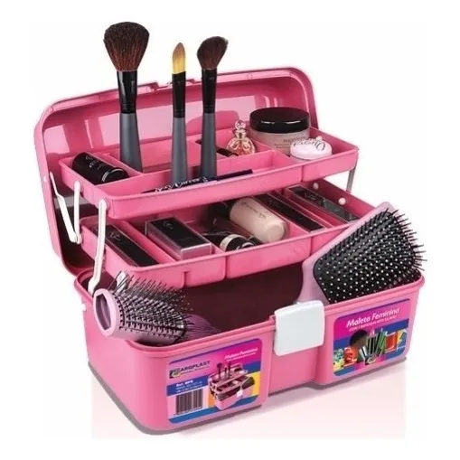 Maleta Organizadora Caixa Feminina Rosa Maquiagem 2 Bandejas Foto 1