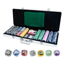 Maleta Poker 500 Fichas Holográficas Com Numeração Alça Foto mini 1