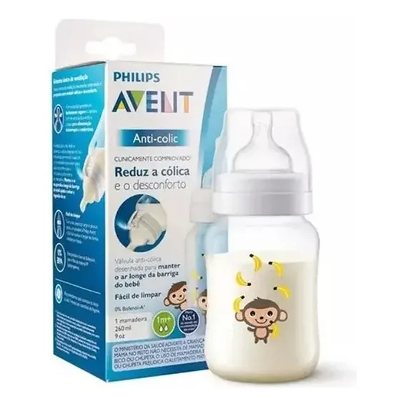 Mamadeira Classic 260ml 1m+ Melhor Anticólica - Macaco Avent Macaquinho Foto 1